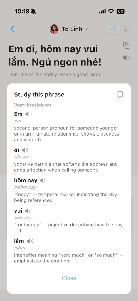 Sayso — word-by-word phrase study with pronunciation